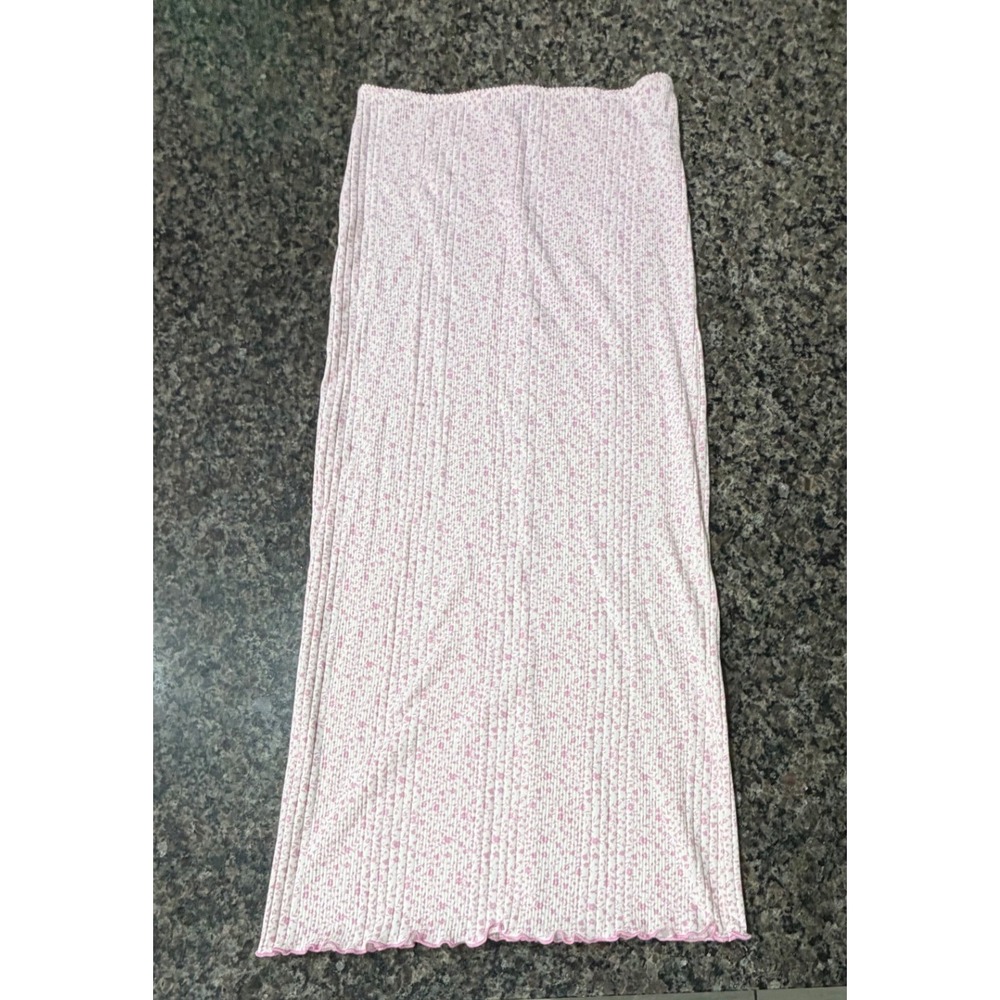 Forever‎ 21 Pink Floral Ribbed Maxi Skirt Lettuce Edge Hem Medium